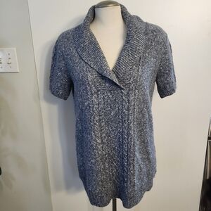 DKNY Women's Short‎ Sleeve Pullover Knit Sweater Marled Blue White Small Casual